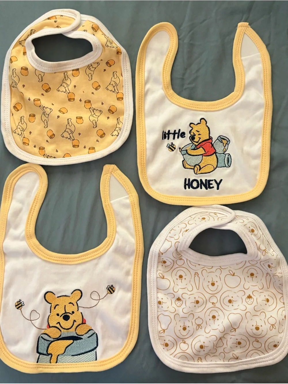 Disney Winnie the Pooh Yellow Baby Bib Set Embroidered- 4 Pack